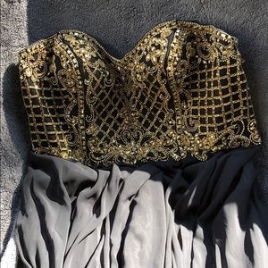 Alyce Size 20 Black and Gold Prom Evening Dress